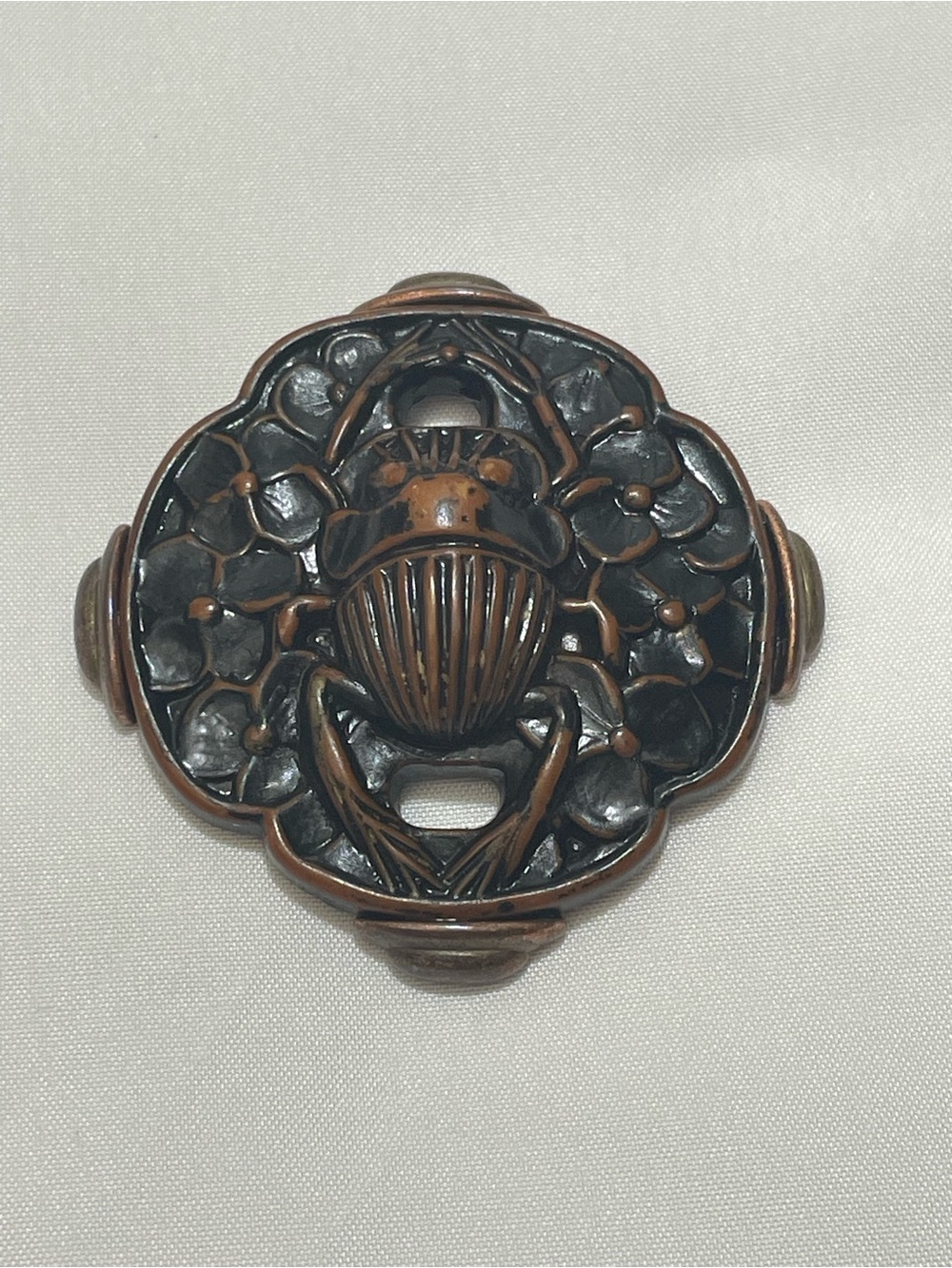 Antique signed Ben Amun Scarab Beetle Brooch Copper and Black